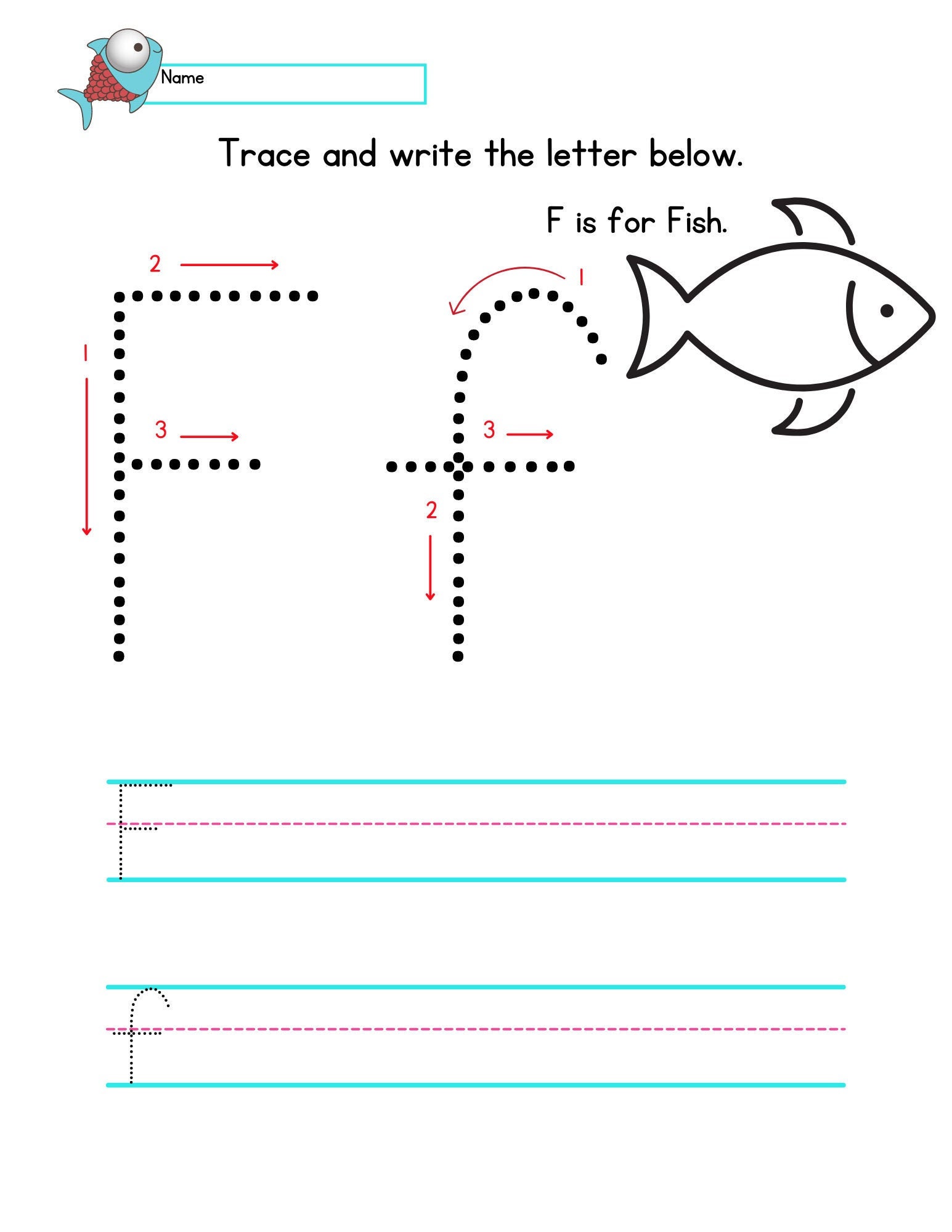  Trace  the Letter  Ff  Worksheet Etsy