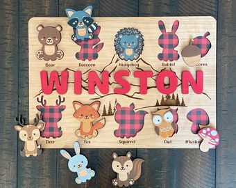 personalized childrens Name Puzzle, woodland animal nursery, Gifts for toddlers babies and kids, Christmas gifts, Birthday gifts