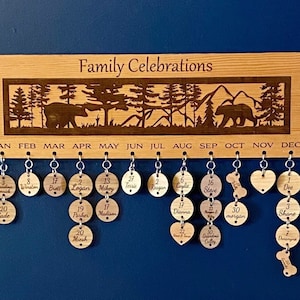 Rustic Birthday and Anniversary celebration wooden  wall calendar. Bear/Deer/Duck/Farm