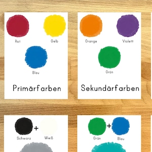 14 cartas na roda de cores, flash cards de arte para crianças, arco-íris, teoria das cores subtrativas, pintura de cores, Montessori, educação infantil, PDF, download, imprimir