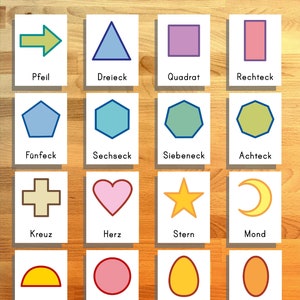 20 shapes cards flash cards nomenclature minimalist digital file PDF download for printing learning cards early learning German daycare