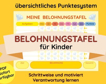 PDF TABLA DE RECOMPENSAS Horario semanal Rutina semanal Planificador de recompensas Montessori Tareas para niños Alemania Calendario de motivación alemán