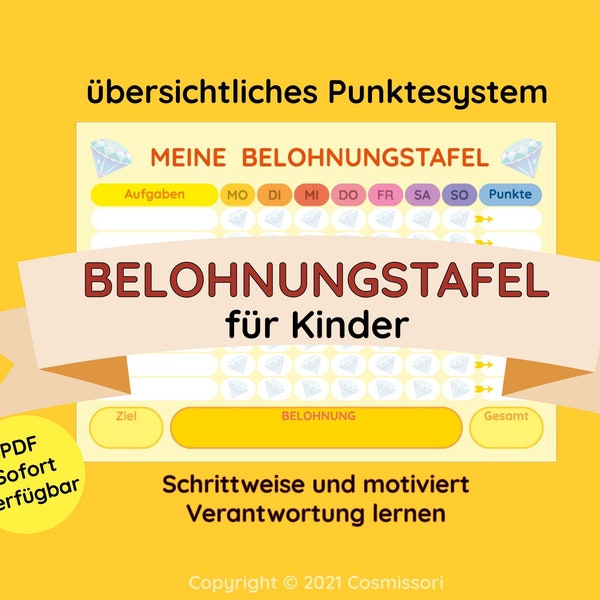 PDF BELOHNUNGSTAFEL Wochenplan wöchentliche Routine Montessori Belohnung Planer Kinder Aufgaben Deutschland deutsch Motivation Kalender