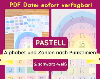 Letters Numbers Tracing Dotted Lines Sweepstakes Rainbow Worksheets PDF Download German Preschool Painting Children Learning Playing