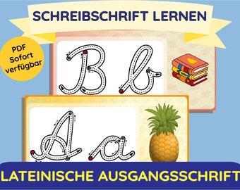 Latin source script LA alphabet cursive writing learning to write PDF instant download print primary school enrollment ABC German