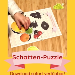Gra sortująca, układanka cieni z owocami, plik PDF do pobrania natychmiastowego wydruku, dla zapracowanych i cichych, teczka na książki, pamiątka, mini prezent, dziecięca układanka DIY