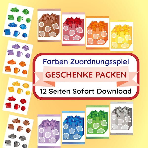 Sorteerspel Kleuren Vulling 8 Pakketten Tegelspel Puzzel Cadeau Regenboog PDF Instant Download Afdrukken Klittenband Druk Rustig Boek Duitse kinderen