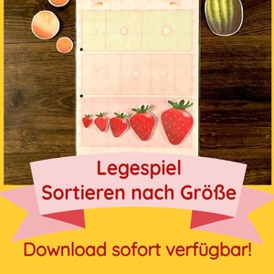 Tile game puzzle sort fruits by size PDF file souvenir DIY mini gift toddlers Montessori logic toy early learning