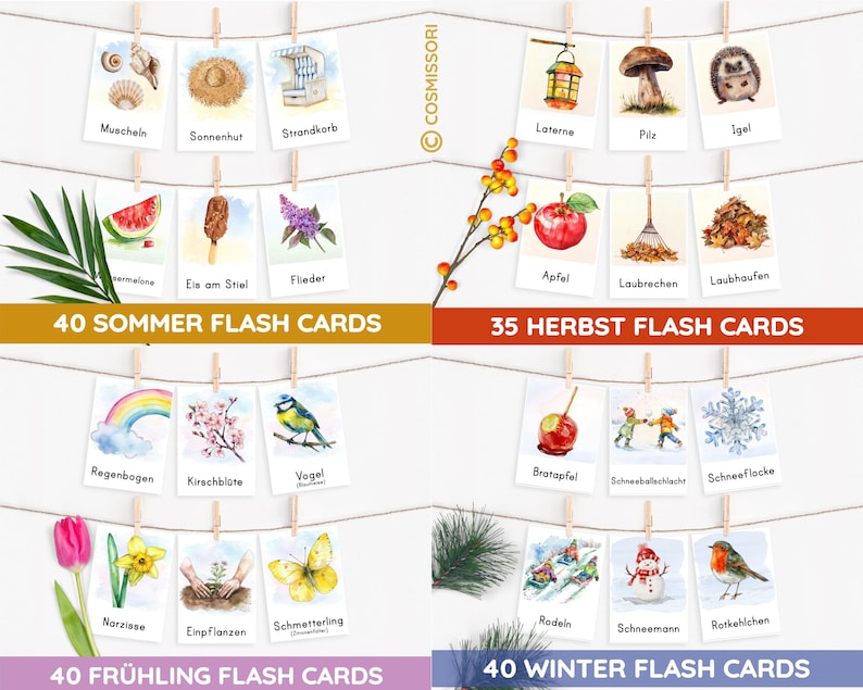 PICTURE CARDS BUNDLE 4 SEASONS Months Montessori Flash Cards Flash