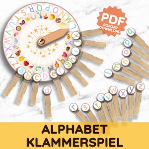 Alfabet beginklanken clip spelwiel Montessori hoofdletters kleine letters opdracht ABC leerspel DIY PDF sjabloon afdrukbaar kind Duits