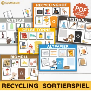 RECYCLING Waste separation educational game sorting game Montessori PDF print template garbage cycle picture cards German daycare kindergarten gift DIY template