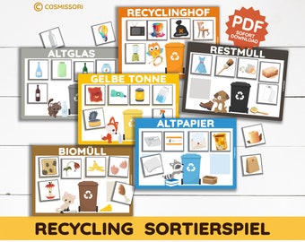 RECYCLING Mülltrennung Lernspiel Sortierspiel Montessori PDF Druckvorlage Müll Kreislauf Bildkarten deutsch Kita Kiga Geschenk DIY Vorlage