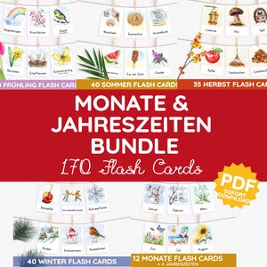 BILDKARTEN BUNDLE 4 JAHRESZEITEN Monate Montessori Blitzkarten Flash Cards deutsch ausdrucken Kind Kita Kleinkind Baby Wortschatz Deko Pdf