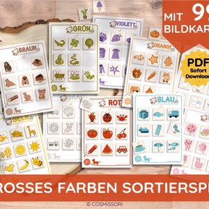 Bildkarten Legespiel Montessori 99 Karten DIY Spiel mit Farben Sortierspiel PDF Vorlage zum Ausdrucken Adventskalender Füllung Geschenk Kind