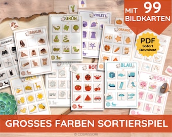 Bildkarten Legespiel Montessori 99 Karten DIY Spiel mit Farben Sortierspiel PDF Vorlage zum Ausdrucken Adventskalender Füllung Geschenk Kind