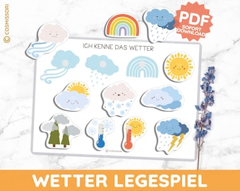 WEATHER game sorting game Montessori nature matching game DIY game PDF template toddler child daycare kindergarten print out German