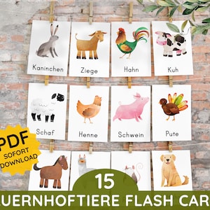 Cartões de animais da fazenda, cartões Montessori para impressão, conjunto de cartões com imagens em PDF, livro de imagens para crianças, cartões de aprendizagem, animais da fazenda, impressão