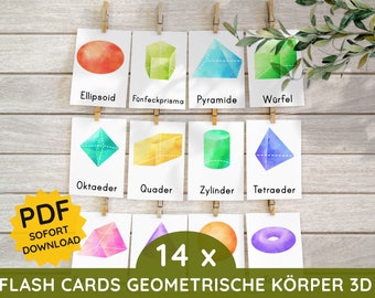 Geometrische Körper Montessori PDF Kartensatz Flash Cards Blitzkarten zum Herunterladen Ausdrucken Erste Geometrie Kleinkind Kind Deutsch