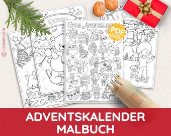 Advent calendar coloring book 24 days coloring winter Christmas pictures coloring book printable PDF download child gift DIY