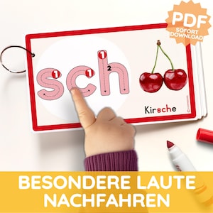SONIDOS ESPECIALES Rastreo de primera tarjeta de escritura descendientes Montessori PDF imprimible ABC hoja de trabajo de jardín de infantes guardería escuela niño alemán