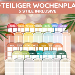 7-teilige Wochenplaner für Routine Karten 5 Designs Montessori Wochenkalender Wochentafel PDF Ausdrucken Download Kita Kleinkind Schulkind