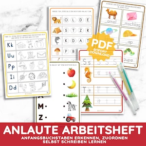 Caderno de exercícios de sons iniciais, planilhas do alfabeto, aprendizagem de letras iniciais em PDF, escrita de letras, descendentes, para impressão, alfabeto infantil, jardim de infância