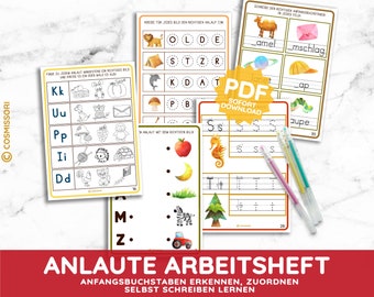 ANLAUTE Arbeitsheft Alphabet Arbeitsblätter Anfangsbuchstaben lernen PDF Buchstaben schreiben Nachfahren ausdruckbar Kind ABC Kindergarten