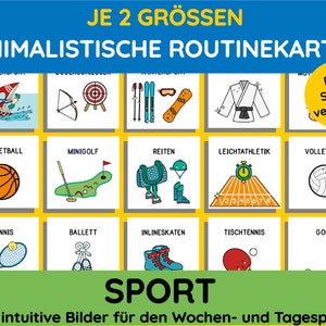Sporticonen Pictogrammen Sport Kinderen Kaarten voor Routine Planner Dagelijks schema Weekschema PDF Direct downloaden Duits Montessori Afdrukken