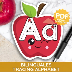 Alfabeto bilingüe Montessori para niños pequeños, libro de imágenes con letras en formato PDF, para imprimir en alemán e inglés