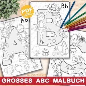 ABC coloring book alphabet coloring initial sounds pictures coloring booklet printable German PDF learning booklet download child gift girl boy DIY