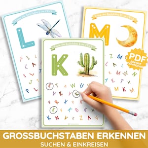 BUSCAR Y CIRCULAR Alfabeto de letras mayúsculas con ensalada de letras como PDF imprimible Hoja de trabajo de jardín de infantes ABC guardería escuela niño alemán