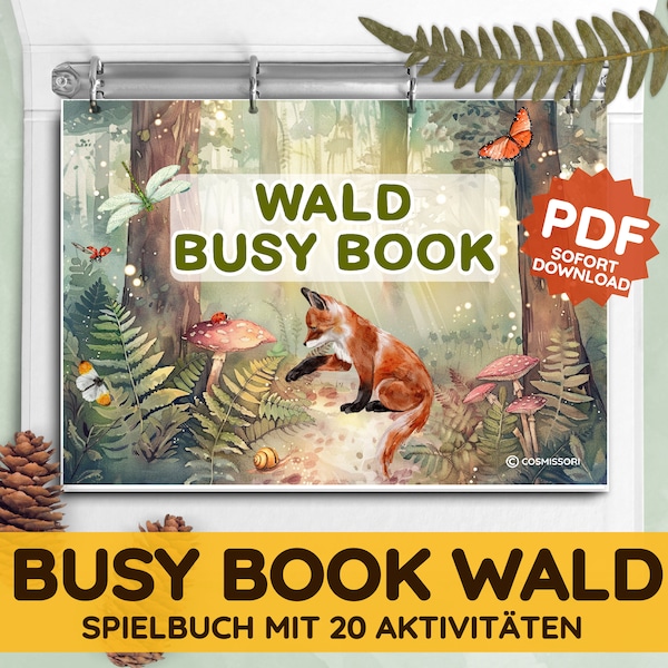 QUIET BOOK WALD Spielbuch Montessori Sortierspiel Aktivität Busy Book Aquarell Waldtiere Natur druckbare Pdf Kleinkind Kind Geschenk deutsch