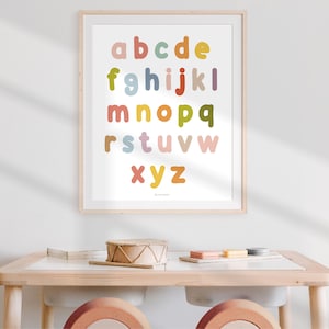 LETRAS MINÚSCULAS cartel minimalista Boho Montessori archivo de póster de aprendizaje imprimible sala de juegos niño escolar guardería guardería alfabeto
