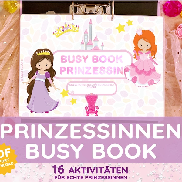 BUSY BOOK PRINCESS 16 activities for kindergarten children PDF print template Instant download activity worksheets folder Velcro booklet