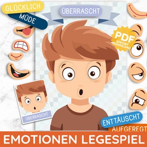 Feelings Emotion Montessori Activity Learning Game Game Facial Expressions Board Toddler PDF Template DIY Toys Kindergarten Kita Picture Cards German