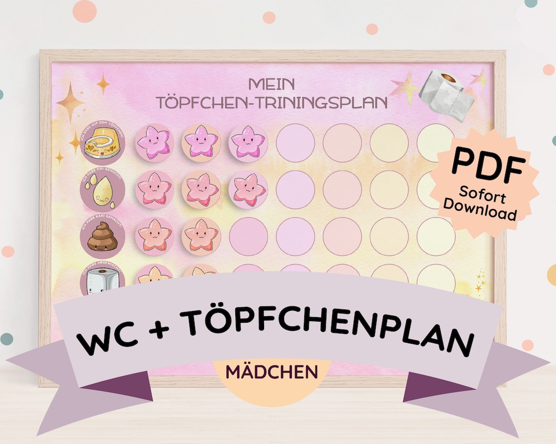 Töpfchen Planer Tafel Training Wochenplan Kleinkind Mädchen PDF 