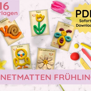 Spring Playdough Mats Templates Kneading Mats 16 Cards Fine Motor Skills Game Montessori PDF File for Printing Yourself Printable German DIY Child