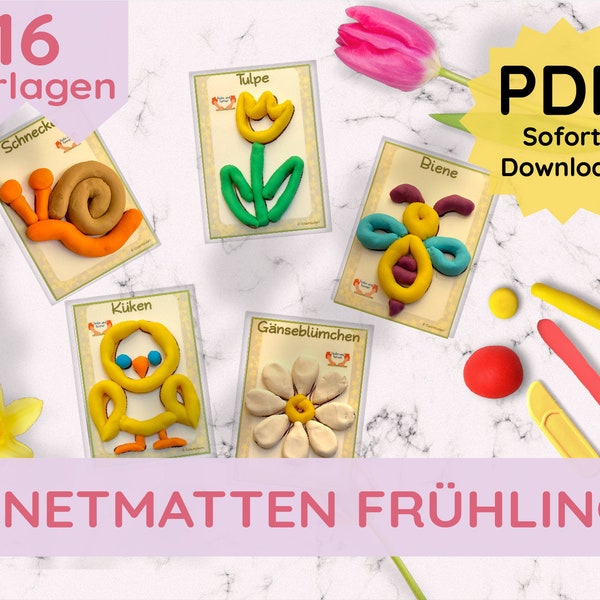 Frühling Knete Matten Vorlagen Knetmatten 16 Karten Feinmotorik Spiel Montessori PDF Datei zum Selbst Ausdrucken Printable deutsch DIY Kind