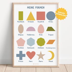 geometrische 2D Formen Boho Montessori Geometrie Poster Kind Baby Kleinkind Kita erzieherisch Kinderzimmer Wandbild Kunst zweidimensional