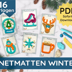 Winter Vorlagen Knete Karten Ausdrucken PDF Datei zum Selbstausdrucken für Play Do Kinderknete Plastilin Druckvorlage Montessori Kinder DIY
