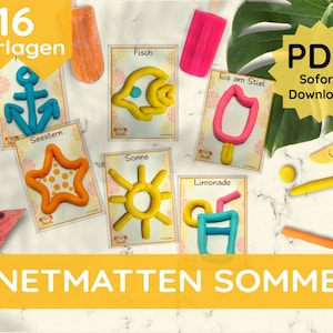 Szablony do letniej masy plastycznej Maty do masy plastycznej 16 kart Plik PDF Natychmiastowe pobranie do druku Gra w masę plastyczną dla dzieci DIY Szablon do wydruku Umiejętności motoryczne dzieci w wieku szkolnym