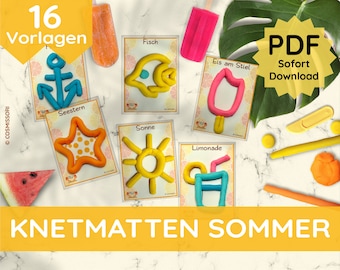 Summer Play Dough Templates, Play Dough Mats, 16 Cards, PDF File, Instant Download for Printing, Children's Play Dough, DIY Printable Template, Schoolchild Motor Skills