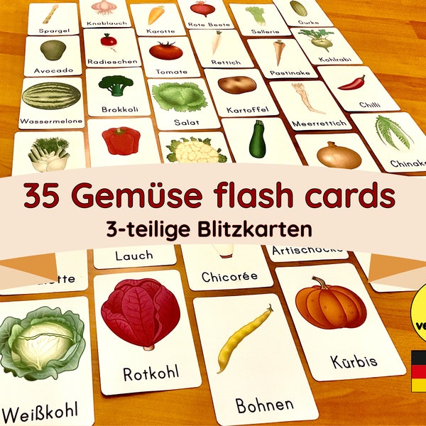 PDF 35 x Vegetable German Cards Flash Cards Montessorri Flash Cards printables Instant Download Baby Children Action Tray Print Print