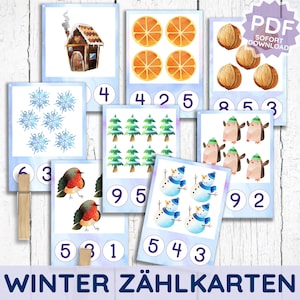 80 cartes de support d'hiver apprennent à compter jusqu'à 20 pratiques cartes de comptage Montessori cartes numériques modèle d'impression PDF pour l'impression de la maternelle enfant de la garderie