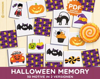 HALLOWEEN MEMORY Printable Picture Cards Montessori Cards Matching Game Pairs Matching Game PDF DIY Toy Kindergarten Daycare Child German