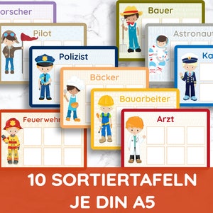 Occupations & Characteristics Picture Cards Montessori Sorting Game Toddler Learning Game PDF DIY Toys Kindergarten Kita Tiling Game Worksheet German image 3