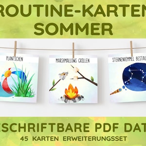Sommer Aktivitäten Routine Karten Montessori jahreszeitliche Routinekarten PDF BEARBEITBAR Veränderbare Datei beschreibbar Druckbar deutsch