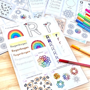 Alfabeto para colorear PDF Impresión instantánea Pintura Hojas de trabajo en alemán Descargar Aprenda a escribir letras Preescolar Montessori ABC Libro para colorear Niños