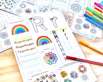 Alphabet Ausmalen PDF Sofort Druck Malen deutsch Arbeitsblätter Download Buchstaben schreiben lernen Vorschule Montessori ABC Malbuch Kinder