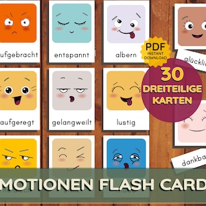 Emotions Feelings Cards Montessori Card Set Instant Instant Download Print Kita Baby Preschool Child Action Tray German Activity